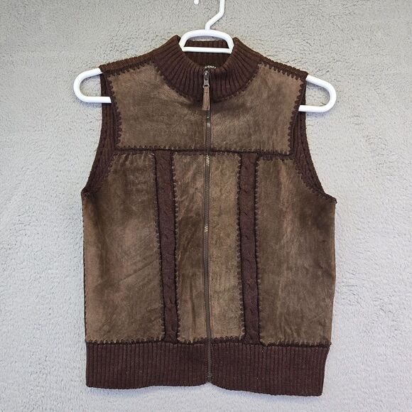 Designers Studio Original Leather Vest Womens‎ Medium Brown Knit Lined Full Zip - Picture 1 of 11